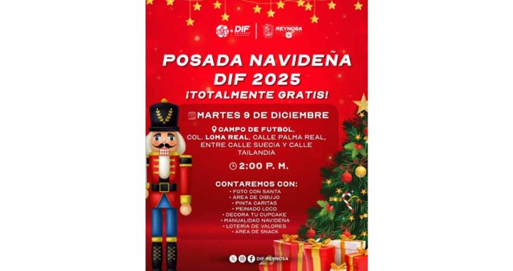 Posada navideña DIF-Reynosa llevará este martes alegría a familias de la colonia Loma Real