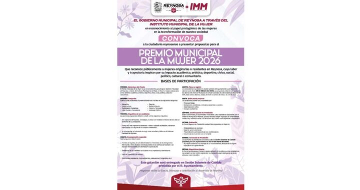 Recibe Gobierno de Reynosa propuestas al Premio Municipal de la Mujer 2026