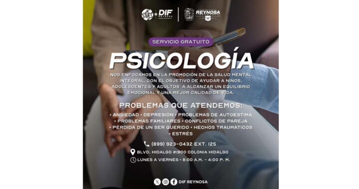 Ofrece DIF-Reynosa atención psicológica gratuita para fortalecer la salud mental