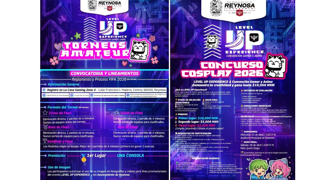Celebrará Reynosa Concurso Gamer & Anime 2026 LEVEL UP Experience