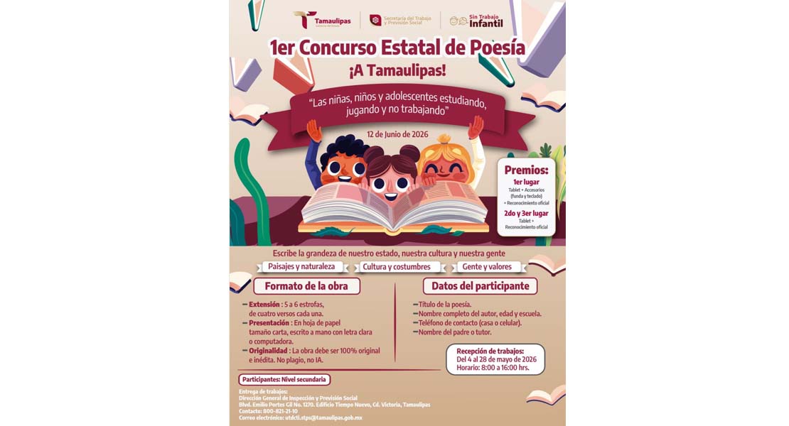 Prepara STPS concurso estatal de poesía para impulsar talento juvenil y prevención del trabajo infantil
