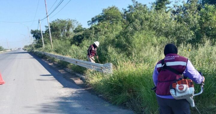 Dan mantenimiento a defensas metálicas de vialidades en Reynosa