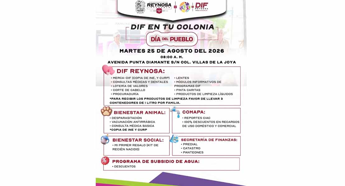 Acercará DIF-Reynosa servicios gratuitos a vecinos de Villas de la Joya