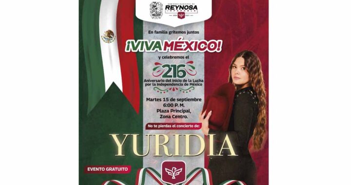 ¿Estás listo para dar El Grito? Te esperamos mañana en la presentación de Yuridia en la plaza principal Miguel Hidalgo